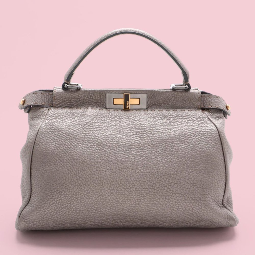 Fendi Medium Gray Leather Selleria Peekaboo Bag - Picture 3 of 14